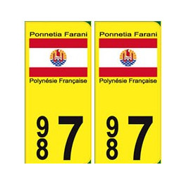 Autocollant Porinetia Farani 987 Polynésie fond jaune sticker plaque immatriculation