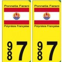 Autocollant Porinetia Farani 987 Polynésie fond jaune sticker plaque immatriculation