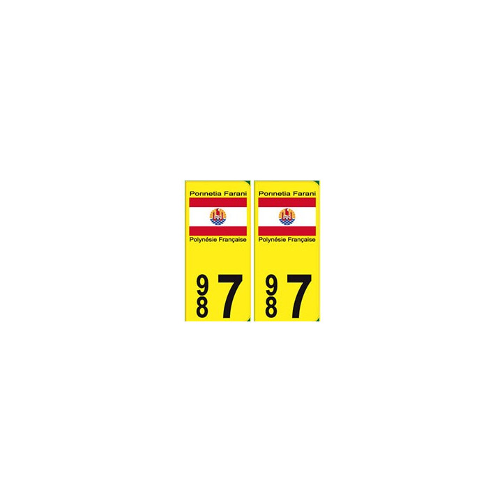 Autocollant Porinetia Farani 987 Polynésie fond jaune sticker plaque immatriculation