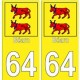 64 Bearn autocollant plaque fond jaune 