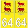 64 Bearn autocollant plaque fond jaune 