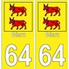 64 Bearn autocollant plaque fond jaune 