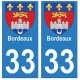 33 Bordeaux autocollant plaque blason armoiries stickers département