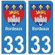 33 Bordeaux autocollant plaque blason armoiries stickers département