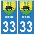33 Talence de la etiqueta engomada de la placa de escudo de armas el escudo de armas de pegatinas departamento
