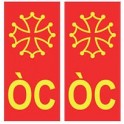 ÒC croce Occitana adesivo piastra sfondo rosso