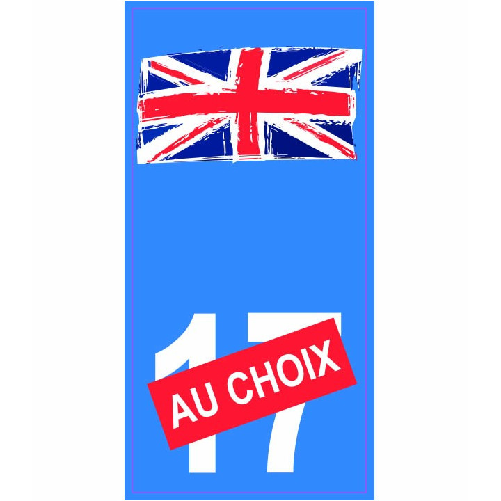 Drapeau Angleterre Numéro au choix moto autocollant plaque