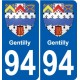 94 Creteil escudo de armas de la etiqueta engomada de la etiqueta engomada de la placa de matriculación de la ciudad