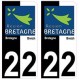 22 Cote d'Armor bicolore logo breizh bretagne autocollant plaque