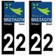 22 Cote d'Armor bicolore logo breizh bretagne autocollant plaque