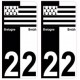 22 Cote d'Armor breizh bretagne autocollant plaque bicolore drapeau