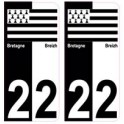 22 Cote d'armor breizh bretagne sticker plate two-tone flag