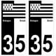 35 Ille-et-Vilaine breizh bretagne autocollant plaque bicolore drapeau