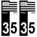 35 Ille-et-Vilaine breizh bretagne placa etiqueta de dos tonos de la bandera