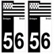 56 Morbihan, breizh bretagne placa etiqueta de dos tonos de la bandera