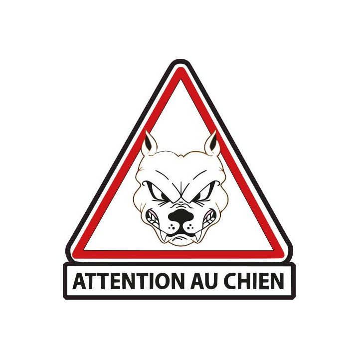 Attention au chien blanc autocollant sticker adhesif