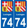 74 Faverges escudo de armas de la etiqueta engomada de la placa de pegatinas de la ciudad