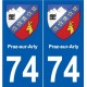 74 Faverges escudo de armas de la etiqueta engomada de la placa de pegatinas de la ciudad