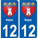 12 Najac blason autocollant plaque stickers ville