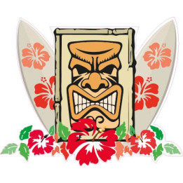 Tiki planche de surf hibiscus autocollant sticker adhesif