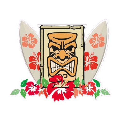 Tiki planche de surf hibiscus autocollant sticker adhesif