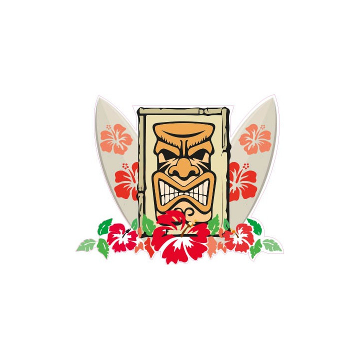 Tiki planche de surf hibiscus autocollant sticker adhesif