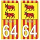 64 Bearn fond rayure rouge jaune autocollant plaque