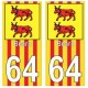 64 Bearn fond rayure rouge jaune autocollant plaque