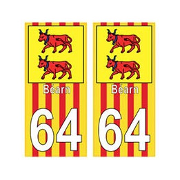 64 Bearn fond rayure rouge jaune autocollant plaque