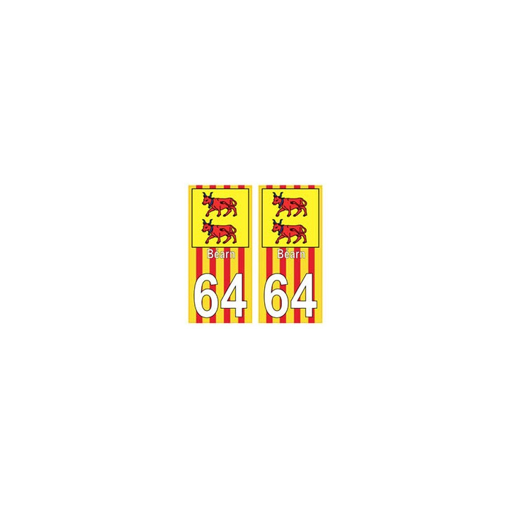 64 Bearn fond rayure rouge jaune autocollant plaque