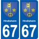 67 Hindisheim escudo de armas de la etiqueta engomada de la placa de pegatinas de la ciudad