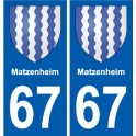 67 Matzenheim escudo de armas de la etiqueta engomada de la placa de pegatinas de la ciudad