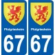 67 Pfulgriesheim escudo de armas de la etiqueta engomada de la placa de pegatinas de la ciudad