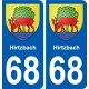 68 Hirtzbach escudo de armas de la etiqueta engomada de la placa de pegatinas de la ciudad