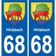 68 Hirtzbach escudo de armas de la etiqueta engomada de la placa de pegatinas de la ciudad