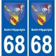 68 Saint-Hippolyte escudo de armas de la etiqueta engomada de la placa de pegatinas de la ciudad