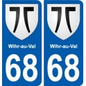 68 Wihr-au-Val escudo de armas de la etiqueta engomada de la placa de pegatinas de la ciudad