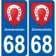 68 Zimmersheim escudo de armas de la etiqueta engomada de la placa de pegatinas de la ciudad