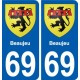 69 Beaujeu escudo de armas de la etiqueta engomada de la placa de pegatinas de la ciudad