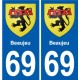 69 Beaujeu escudo de armas de la etiqueta engomada de la placa de pegatinas de la ciudad