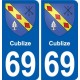 69 Cublize blason autocollant plaque stickers ville