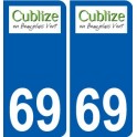 69 Cublize coat of arms sticker plate stickers city