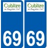 69 Cublize logo autocollant plaque stickers ville