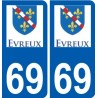 69 éveux escudo de armas de la etiqueta engomada de la placa de pegatinas de la ciudad