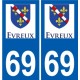 69 éveux escudo de armas de la etiqueta engomada de la placa de pegatinas de la ciudad