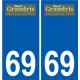 69 Grandris escudo de armas de la etiqueta engomada de la placa de pegatinas de la ciudad