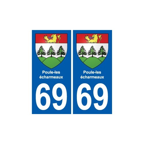 69 Poule-les-écharmeaux escudo de armas de la etiqueta engomada de la placa de pegatinas de la ciudad