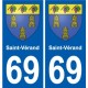 69 Saint-Vérand escudo de armas de la etiqueta engomada de la placa de pegatinas de la ciudad