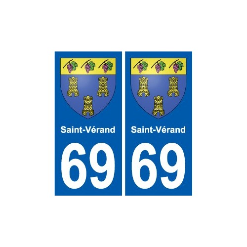 69 Saint-Vérand escudo de armas de la etiqueta engomada de la placa de pegatinas de la ciudad