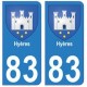 83 Hyères autocollant plaque immatriculation ville